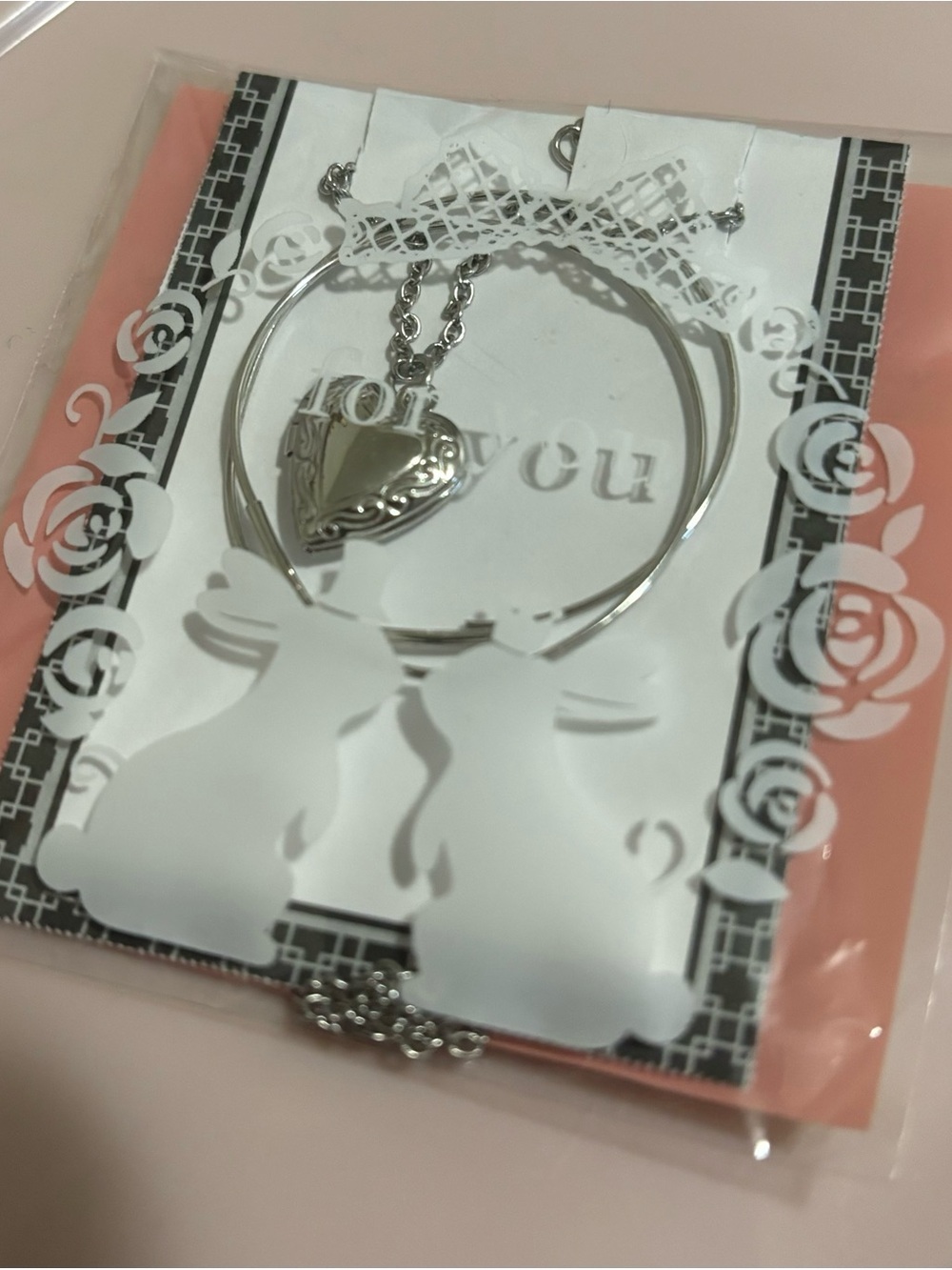 Brandy Melville Silver Heart Pendant Necklace and Hoop Earring Set - Silver
